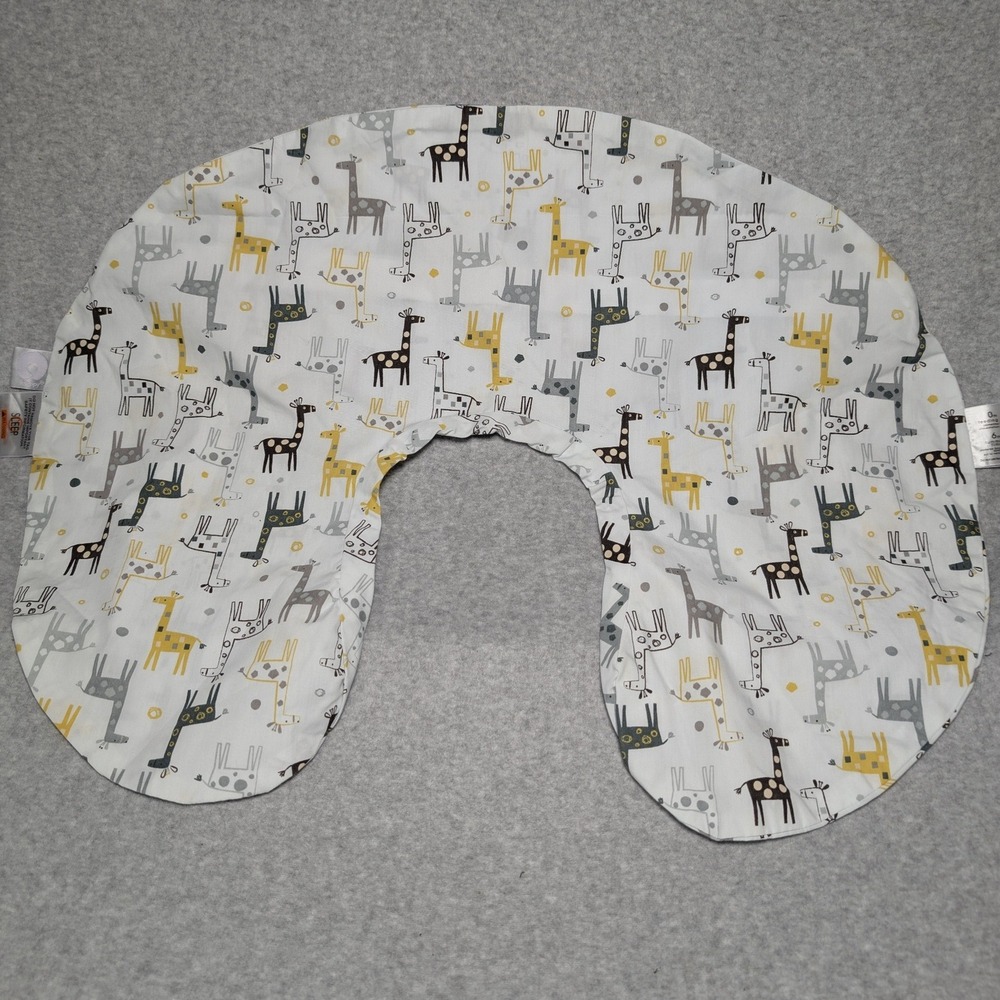 Boppy Nursing Pillow Slipcover White Yellow Grey Giraffe Print Replacement Case